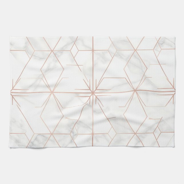 Rose Gold Marble Geometric Pattern Tea Towel (Horizontal)