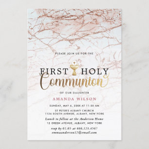 Rose Gold Marble Girl First Holy Communion Invitation
