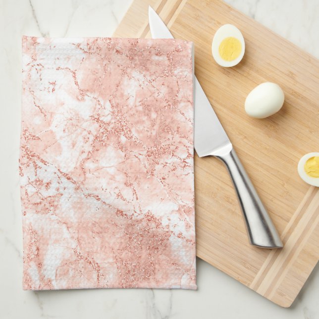 Rose Gold Marble Glitter 2 Tea Towel (Quarter Fold)