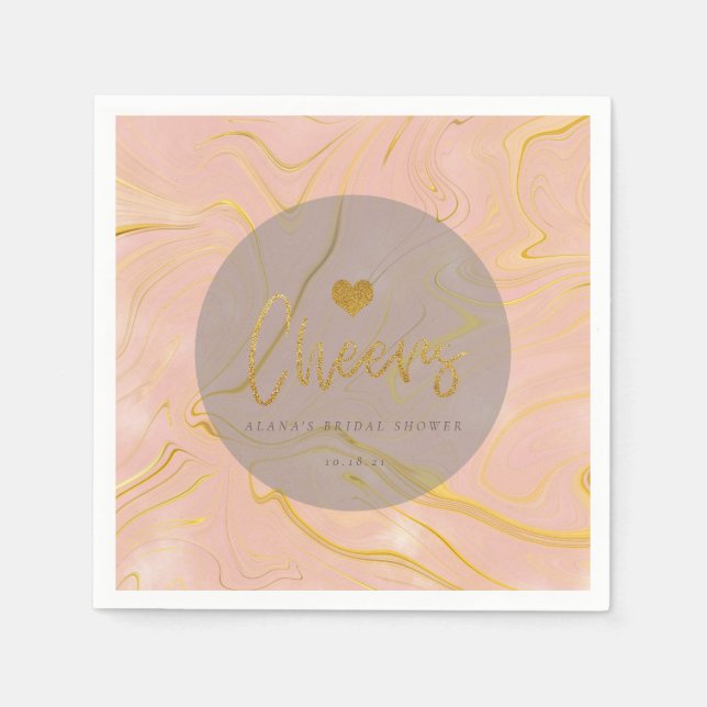 Rose Gold Marble Glitter Bridal Shower Napkin (Front)