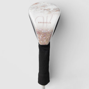 Rose Gold Marble & Glitter Monogram Golf Head Cover