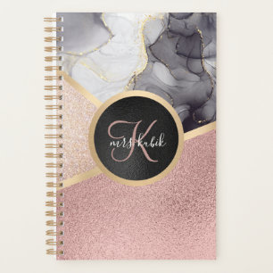 Rose Gold Marble Glitter Monogram Teacher Planner