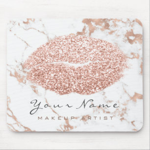 Rose Gold Marble Glitter Name Makeup Lips Kiss Mouse Mat