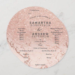 Rose gold marble glitter ombre wedding program invitation