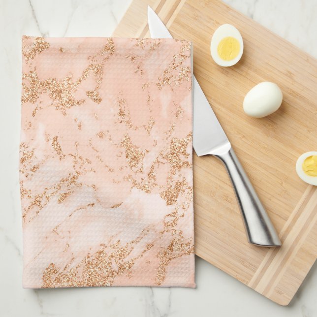 Rose Gold Marble Glitter Tea Towel (Quarter Fold)
