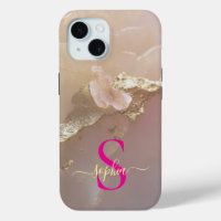 Rose gold marble gold glitter monogram