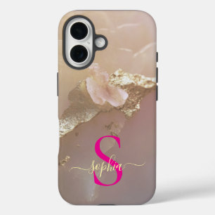 Rose gold marble gold glitter monogram iPhone 16 case