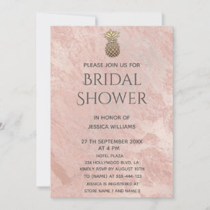 Rose gold marble gold pineapple bridal shower invitation