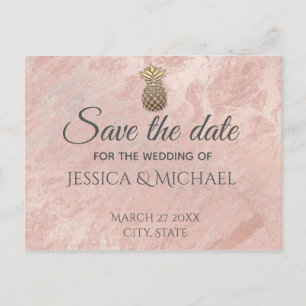 Rose gold marble gold pineapple save the date announcement postcard