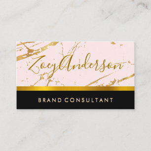 Rose Gold Marble   Gold Trim Business Card