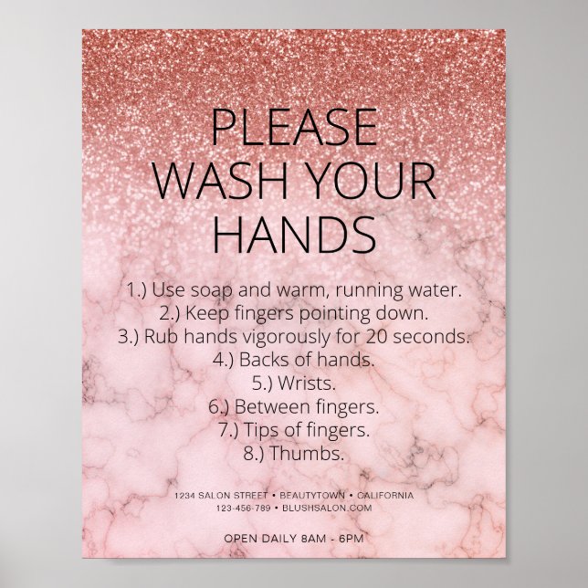 Rose Gold Marble Health Safety Glitter Hair Salon Poster (Front)