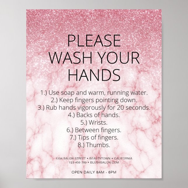 Rose Gold Marble Health Safety Glitter Hair Salon Poster (Front)