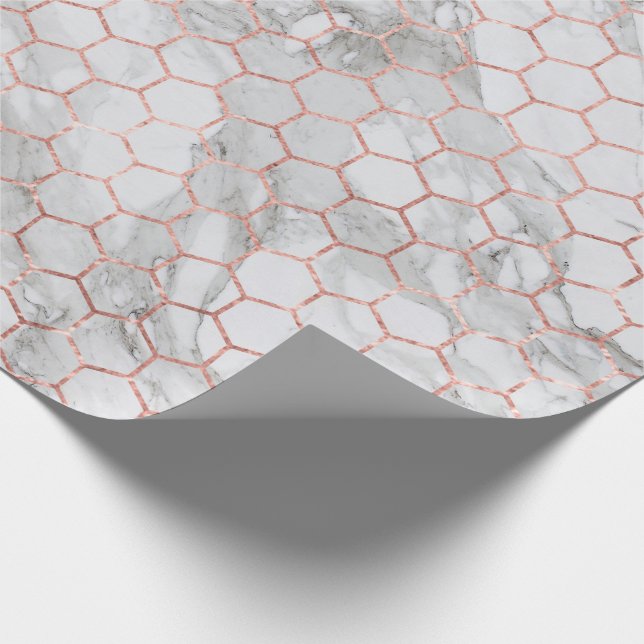 Rose Gold Marble Hex Wrapping Paper Gift Wrap (Corner)