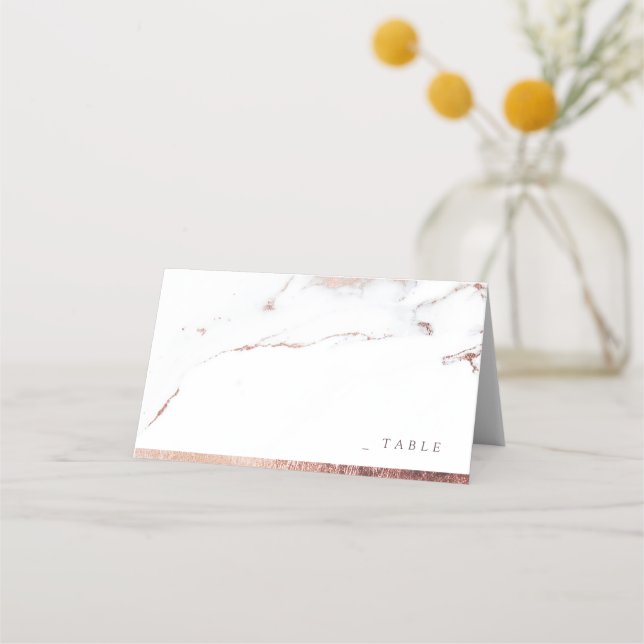 Rose gold marble luxury modern wedding place cards (Front)