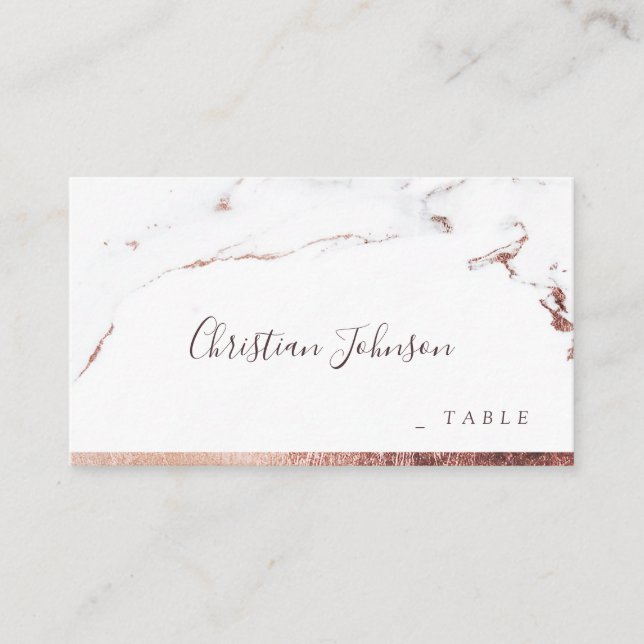Rose gold marble luxury modern wedding place cards (Front)