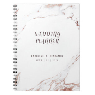 Rose gold marble luxury modern wedding planner notebook