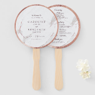 Rose gold marble luxury modern wedding program hand fan