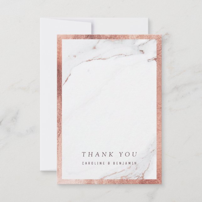 Rose gold marble luxury modern wedding thank you card (Front)