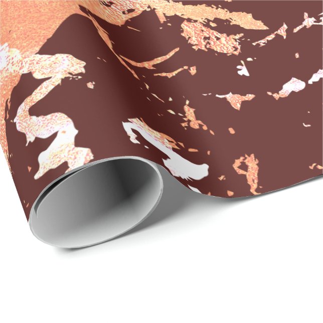 Rose Gold Marble Maroon Burgundy Coral Strokes Wrapping Paper (Roll Corner)