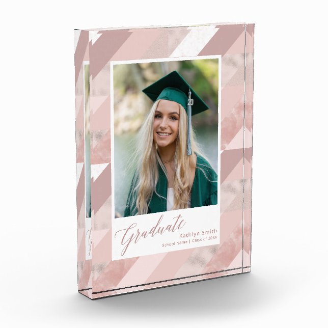 Rose Gold Marble Modern Graduation Girl Photo Block (Left)
