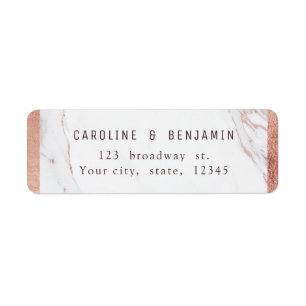 Rose gold marble modern wedding return address