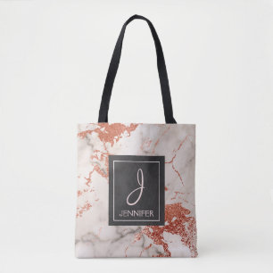 Rose Gold Marble Monogram Book Bag