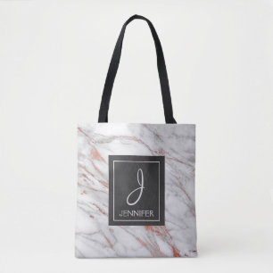 Rose Gold Marble Monogram Book Bag