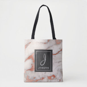 Rose Gold Marble Monogram Book Bag