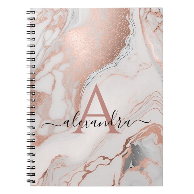 Rose Gold Marble Monogram Custom Initial and Name Notebook (Front)