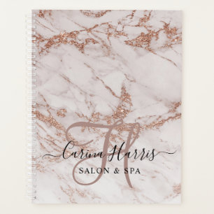 Rose Gold Marble Monogram Salon Appointment Book Planner