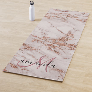 Rose Gold Marble Monogram Yoga Mat