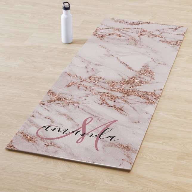 Rose Gold Marble Monogram Yoga Mat (In Situ)