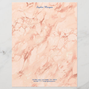 Rose Gold Marble, Name/Contact Info in Blue