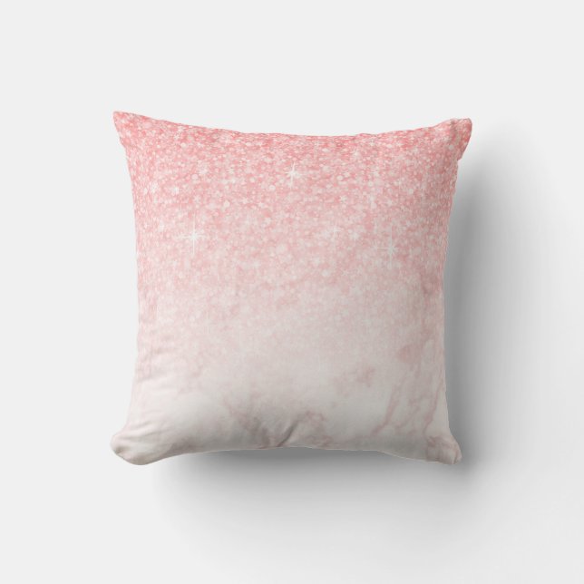 Rose-Gold Marble Ombre & Pink Glitter Cushion (Front)