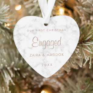 Rose Gold Marble Our First Christmas Engaged Ornament