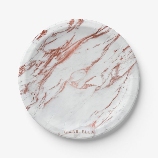 Rose Gold Marble Paper Plate (Front)