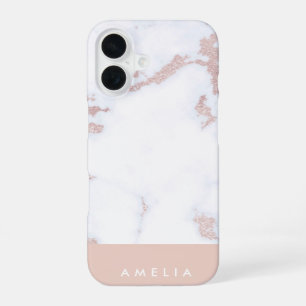 Rose Gold Marble Personalised iPhone 16 Case