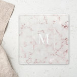 Rose Gold Marble Personalised Monogram Glass Coaster<br><div class="desc">Custom-designed glass coaster featuring modern stylish rose gold and pink marble pattern design.</div>