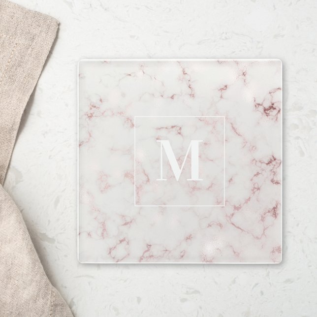 Rose Gold Marble Personalised Monogram Glass Coaster (Creator Uploaded)