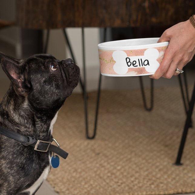 Rose Gold Marble Pet Dog Cat Personalised Bowl (Creator Uploaded)