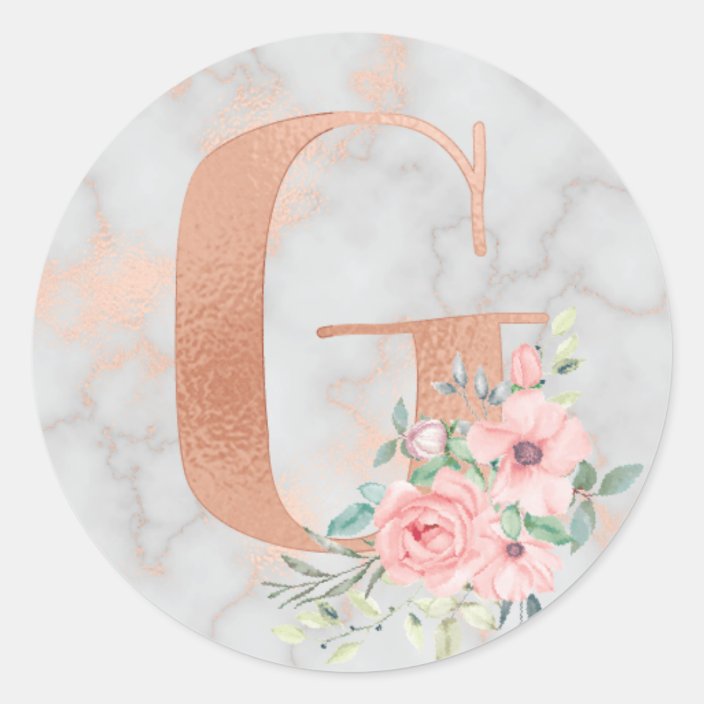 rose gold marble pink flowers monogram letter g classic