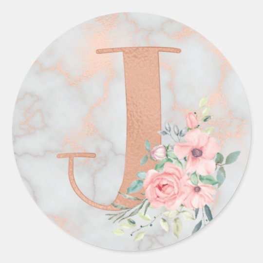 rose gold marble pink flowers monogram letter j classic
