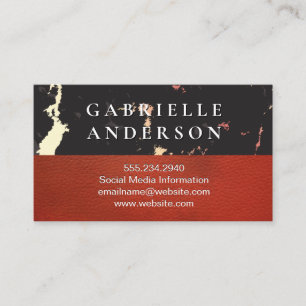 Rose Gold Marble   Red Leather Business Card