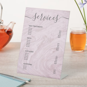 Rose Gold Marble Salon Price List Service Menu Pedestal Sign