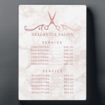 Rose Gold Marble Salon Price Menu Plaque<br><div class="desc">Elevate your salon’s decor with this elegant price menu plaque, featuring a chic rose gold scissors design atop a soft marble background. Ideal for beauty salons, hair stylists, and spa services, this customisable plaque provides a stylish way to display your service offerings. The luxurious rose gold and marble combination adds...</div>