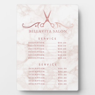 Rose Gold Marble Salon Price Menu Plaque