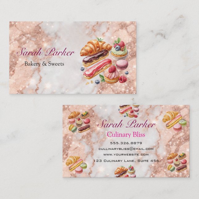 rose gold marble Simple  Bakery pastry Business Card (Front/Back)