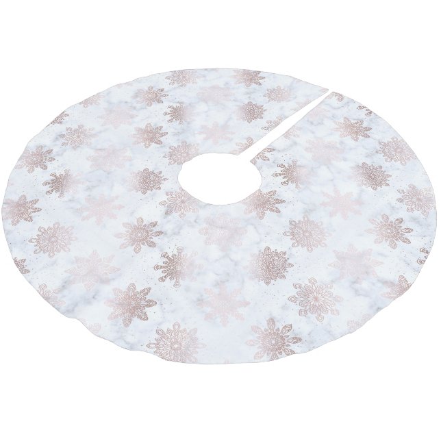 Rose Gold & Marble Snowflake Christmas Pattern Brushed Polyester Tree Skirt (Angled)