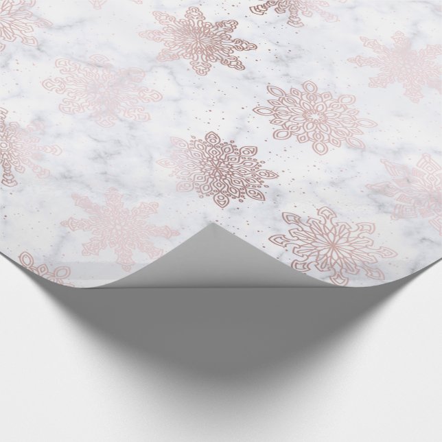 Rose Gold & Marble Snowflake Christmas Pattern Wrapping Paper (Corner)