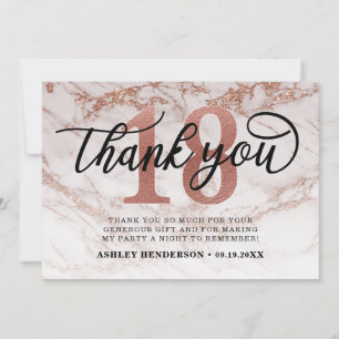 Rose Gold Marble Sweet 18 Birthday Thank You Card